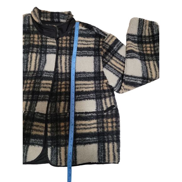 Sanctuary Toffee Plaid Faux Fur Jacket Long Sleeves Front Pockets Zipper Womens - Picture 7 of 8
